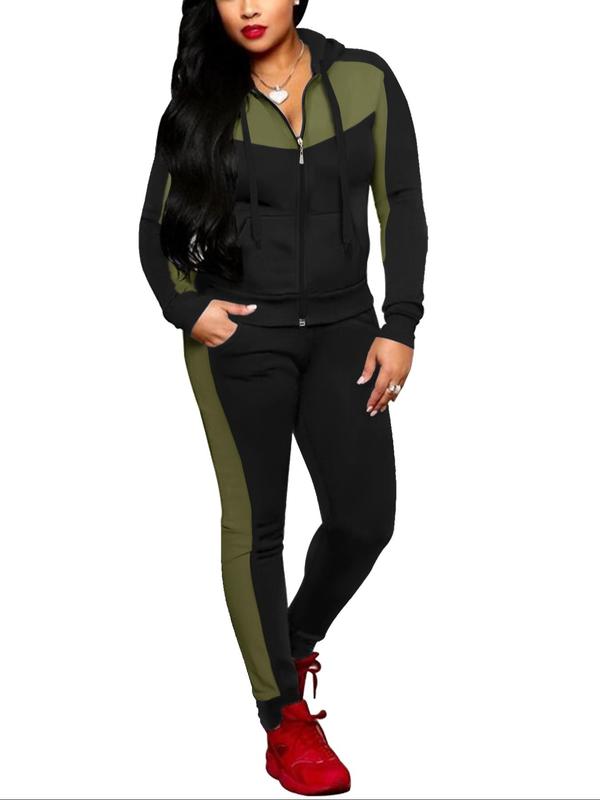 Two-piece Set Women's Colorblock Zip Up Hoodie & Pocket  Pants, Casual Long Sleeve Hooded Sweatshirt &  Jogger Pants for Daily Wear, Ladies Fall & Winter Clothes 5