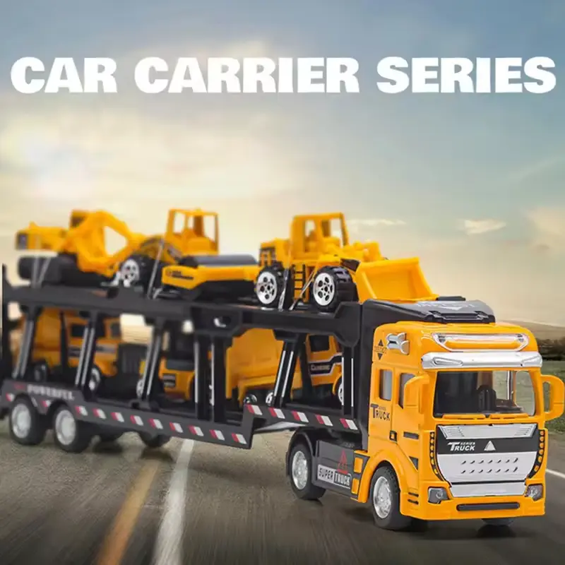 6 IN 1 Pull Back Paduan Kendaraan Truk Container Pengangkut diecast metal car trucks Mobil Mainan Mobilan Bulldozer Toys 0