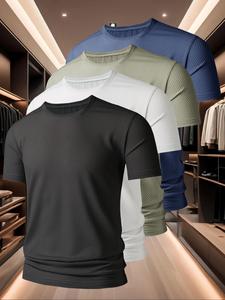 Men's Solid Color Short Sleeve Tee, Breathable Quick Drying T-shirt, Casual Comfy Top for Daily Wear