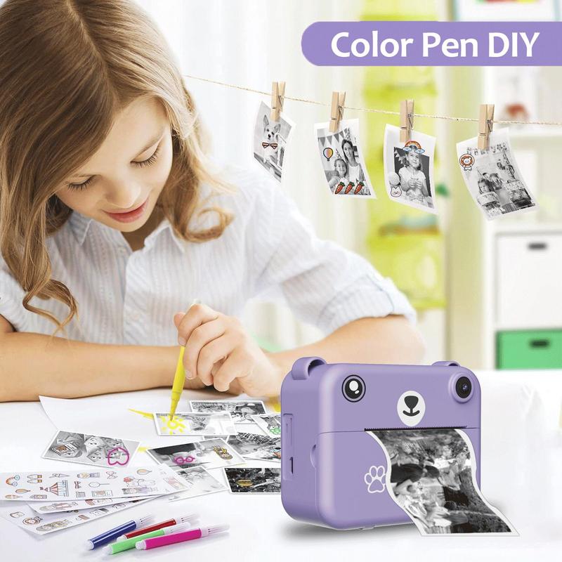 Portable Digital Camera, 1 Set Instant Print Camera with 3 Rolls Print Paper & Accessories, HD 1080P Video Camera, Birthday Gift for Girls & Boys 4