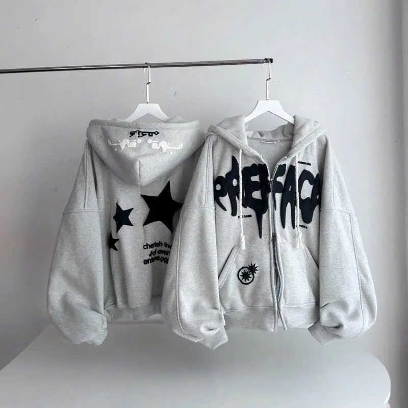 Áo Khoác Hoodie Nam Nữ In Nổi Mặt Trước Sau Form Rộng Tay Phồng Chất Vải Mịn Chống Nắng