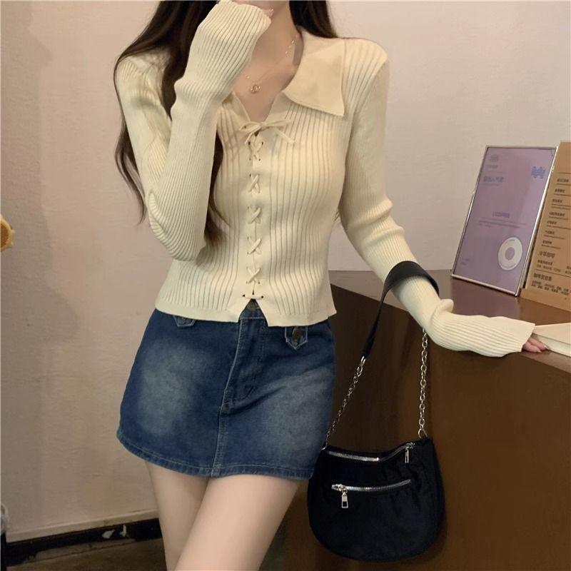 Product Introduction of Áo Len Dệt Kim, Dài Tay, Cổ Polo, Hàng Mới Về Mùa Thu 2024, Áo Len Mặc Trong, Ngắn Và Nhỏ, Có Thể Mặc Bên Trong Áo Len, Dành Cho Nữ, Thích Hợp Cho Mùa Thu Và Mùa Đông 26