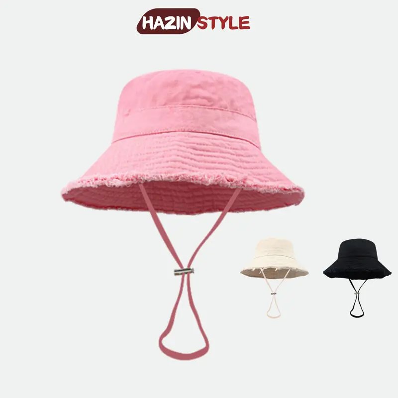 Mũ bucket tua rua HAZIN vải kaki mềm mịn thời trang Unisex, nón tai bèo cá tính có dây quai điều chỉnh phong cách hàn quốc nhiều màu đi du lịch đi HAM307chơi 0