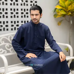 AFGHAN Jubah Saudi Ahsan Model Kancing Bulat Eksklusif By Afghan Juba Thobe Lengan Panjang Polos Non-manset Bahan Niagara / Picasso Warna Putih Hitam Navy Creamy Grey Dan BW Putih Tulang