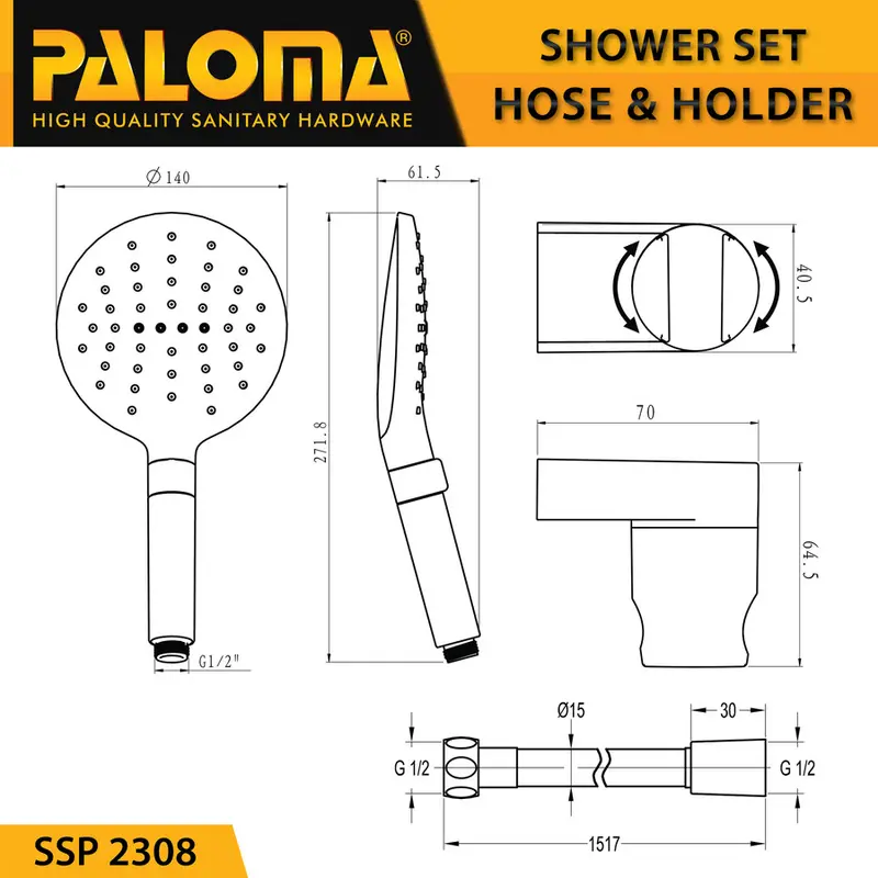 Shower Set Handshower Mandi Hand Head Kepala Air Paket Paloma SSP 2308 4