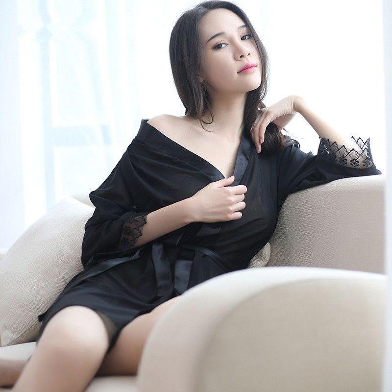 Đồ Ngủ Nữ, Vải Lụa Lạnh Mùa Hè, Áo Choàng Tắm, Váy Ngủ, Thiết Kế Xuyên Thấu Gợi Cảm, Thích Hợp Mặc Nhà, Cổ Chữ V Sâu, Mỏng, Ngoại Cỡ, Có Sẵn Cho Mùa Xuân, Mùa Thu Và Mùa Đông 4
