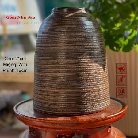 Bình chuông cao 21cm màu nâu mộc và trắng 4