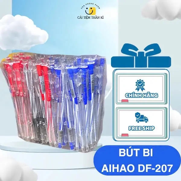 Combo 100 cây bút bi DF-207 Aihao 0.7mm (Mực xanh, Mực đỏ, Mực đen)