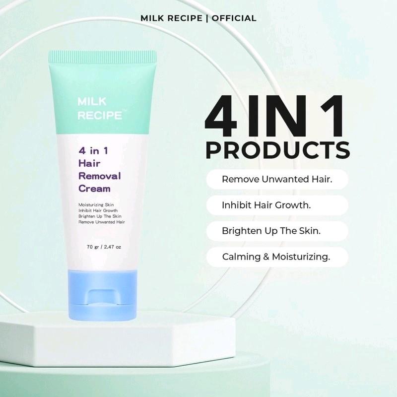 Milk Recipe 4 in 1 Hair Removal Cream 70 gram - Krim Waxing Non-Irritating Perontok Bulu Ketiak Melembabkan Niacinamide 1