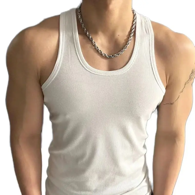 [ Combo 3 áo ] Áo thun gân tank top vải thun gân thoáng mát thấm hút mồ hôi Cotton Menswear Dệt Nhung Đen aogi  unhiet aogi  unhiet áo  ba 2