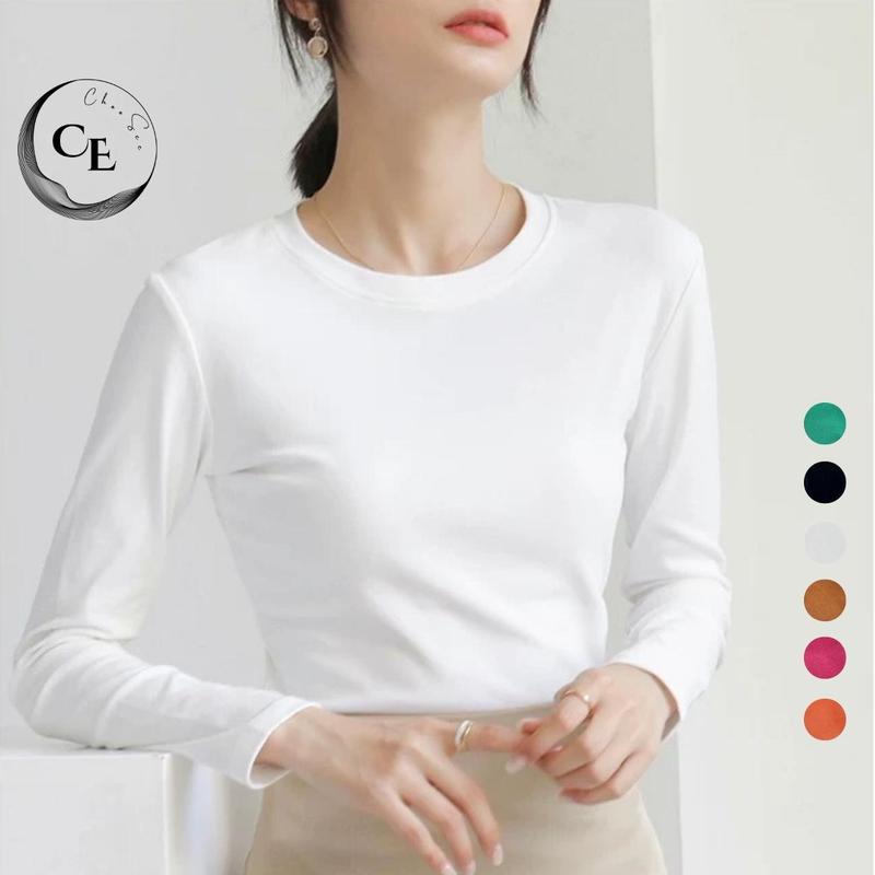 Áo thun nữ Choobee dài tay dáng ôm body thun cotton trơn cổ tròn màu đen trắng đỏ be CHS235