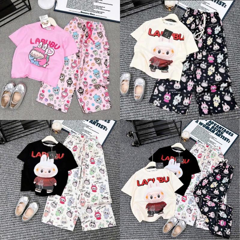BỘ LABUBU áo cộc quần dài dành cho bé gái từ 13-52kg in hình THỎ LABUBU- VN.