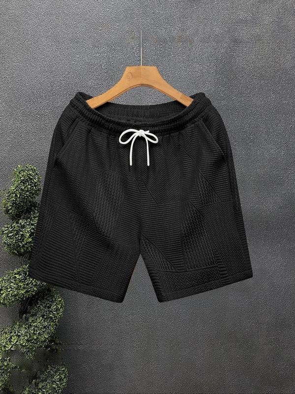Men's Solid Jacquard Drawstring Waist Shorts, Loose Casual Comfy Shorts for Summer, Men's Bottoms for Daily Wear 3