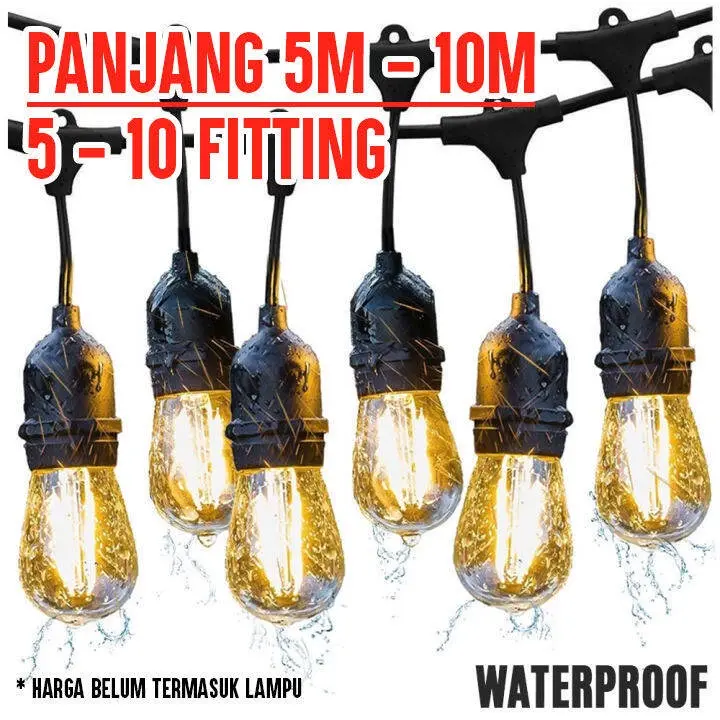 Kabel Fitting Lampu Cafe Kafe Gantung Outdoor E27 Filamen Dekorasi Hias 10M 10 Fitting Rata / Naik Turun COD Free Ongkir
