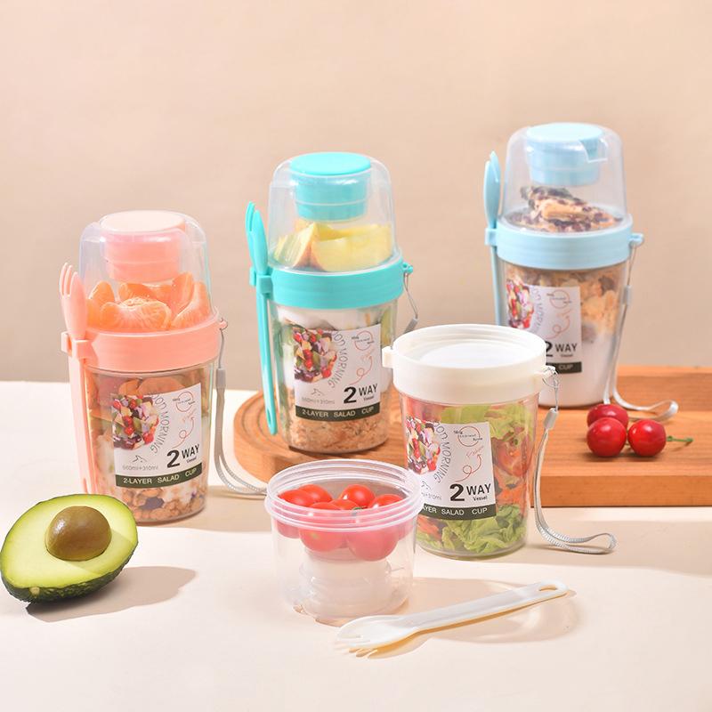 Product Introduction of Bộ Hộp Đựng Cốc Salad, Cầm Tay, Hai Lớp, Thích Hợp Cho Yến Mạch, Ngũ Cốc, Các Loại Hạt Và Sữa Chua, Kèm Nĩa, Thích Hợp Cho Hộp Cơm Trưa Trường Học, Hộp Bảo Quản Thực Phẩm 18
