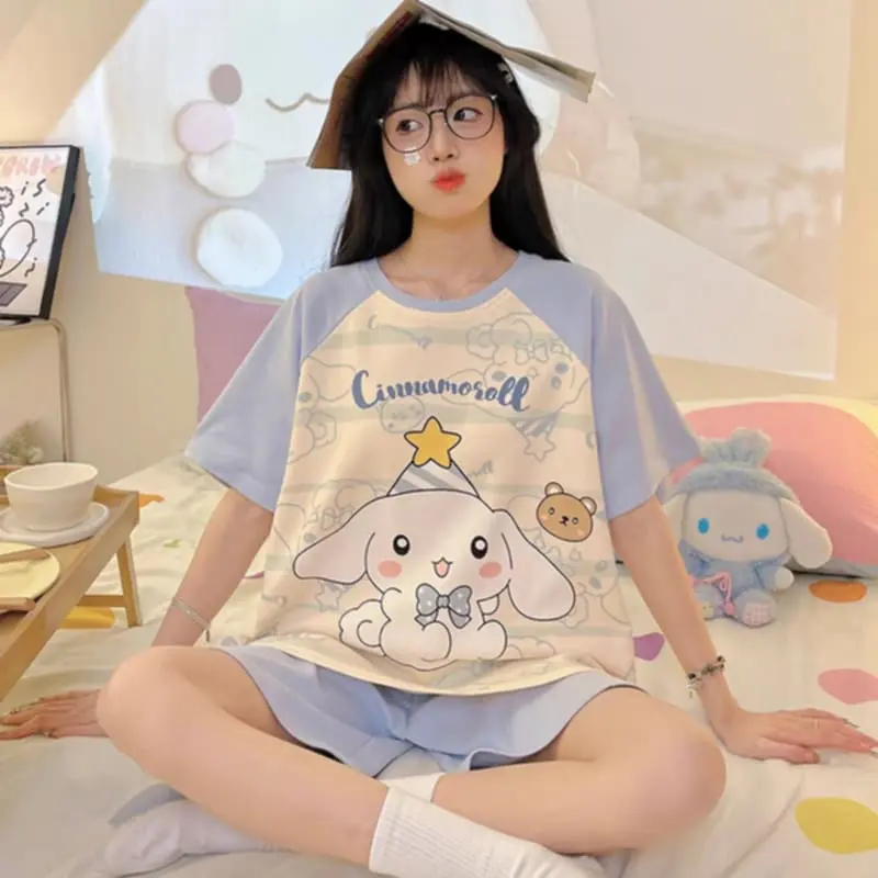 Bộ đồ ngủ trẻ em Happy cho bé gái 2024 mùa hè - 6 màu, cotton nguyên chất, tay ngắn bộpolobégái có thể giặt máy vừa in vừa in đồbộquầnsọccaro 12tuổi bộđồ blackpink 8