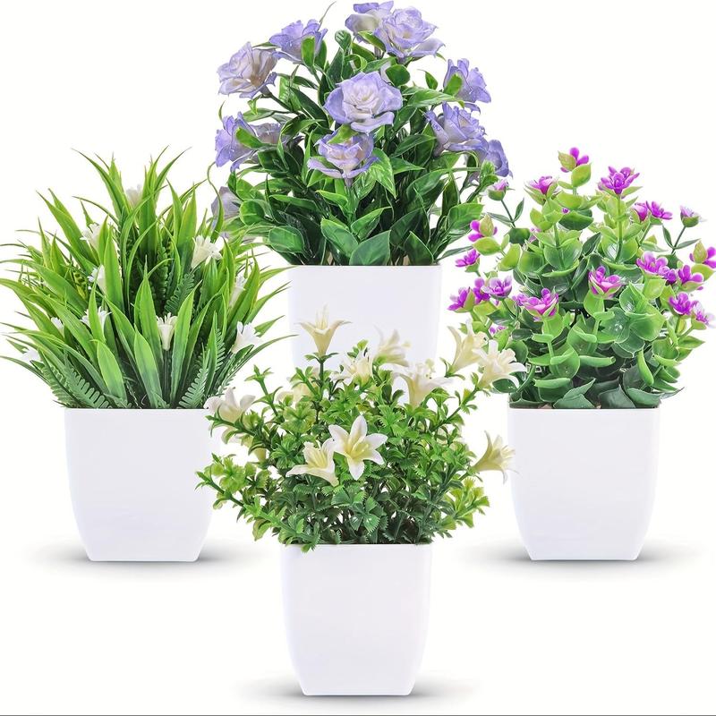 Product Introduction of Artificial Potted Plant, 4 Counts Faux Potted Plant, Decorative Plants for Home Living Room Bedroom Dining Room, Home Decor Supplies 0