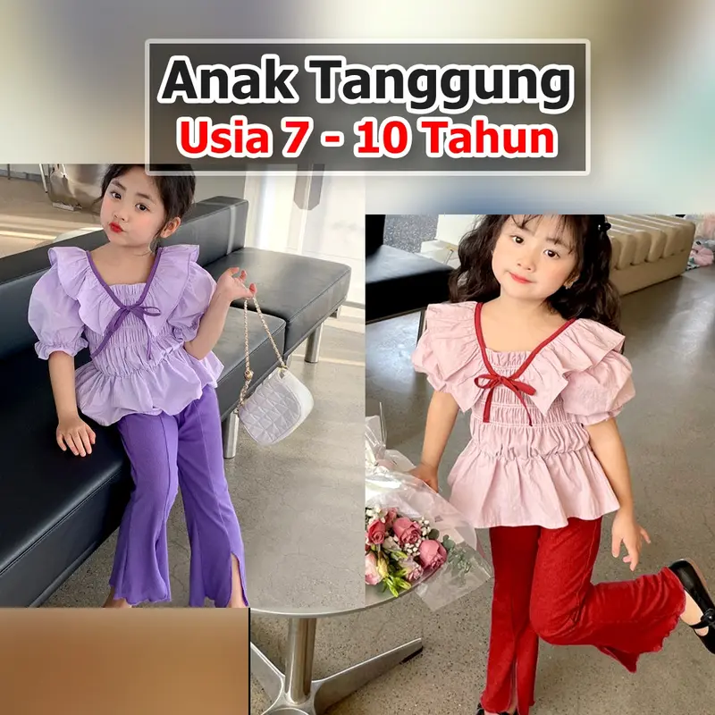 BABYHOKI STORE Usia 7 8 9 10 Tahun Baju Anak Tanggung Cewek [363620] - Setelan Blouse Lengan Balon Anak Perempuan - Motif Plain Rubber 0