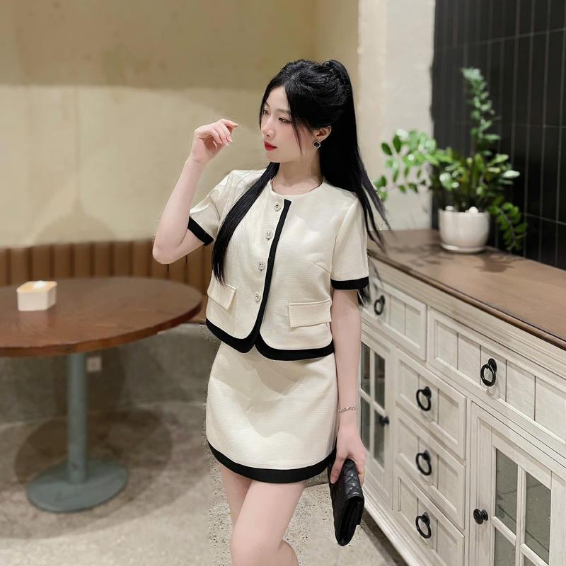 Set váy xinh , áo váy dạ thiết kế phối viền đơn giản tiểu thư sang chảnh [M079] Trắng