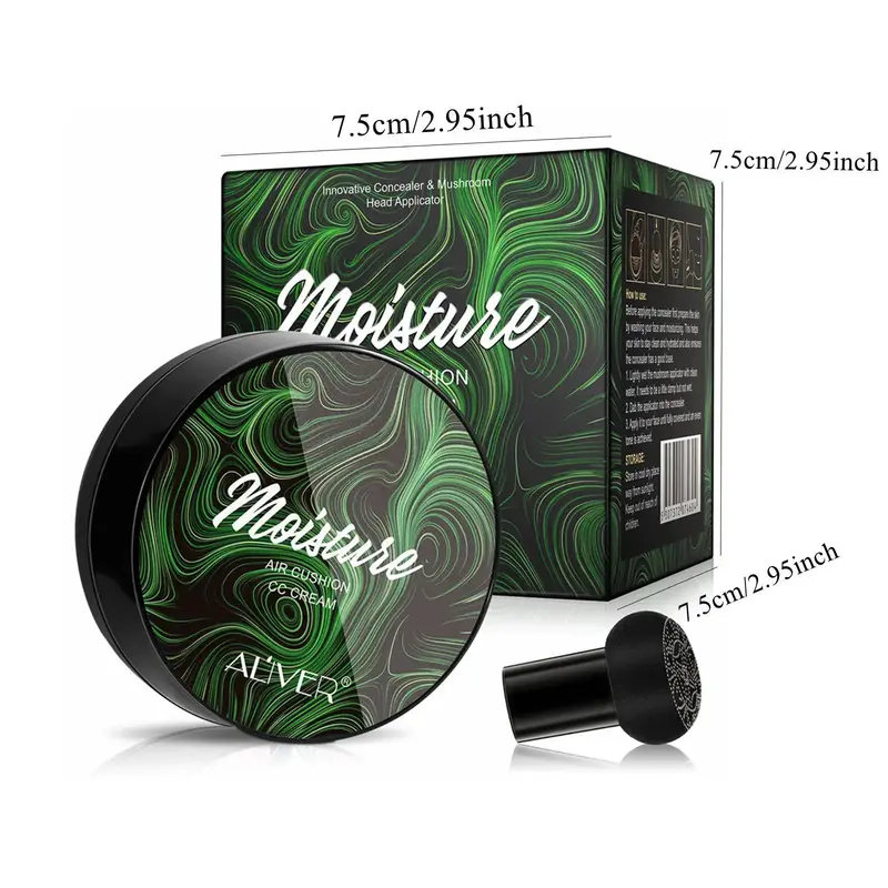 Moisturizing CC Cream with 2 Mushroom Head Powder Brush, 2 Counts/set Natural Long Lasting Makeup Foundation, Facial Makeup Product for Women 1