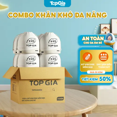 (HN) Khăn khô đa năng TOPGIAKIDS dạng rút siêu mềm mịn an toàn cho da em bé bịch 65 tờ