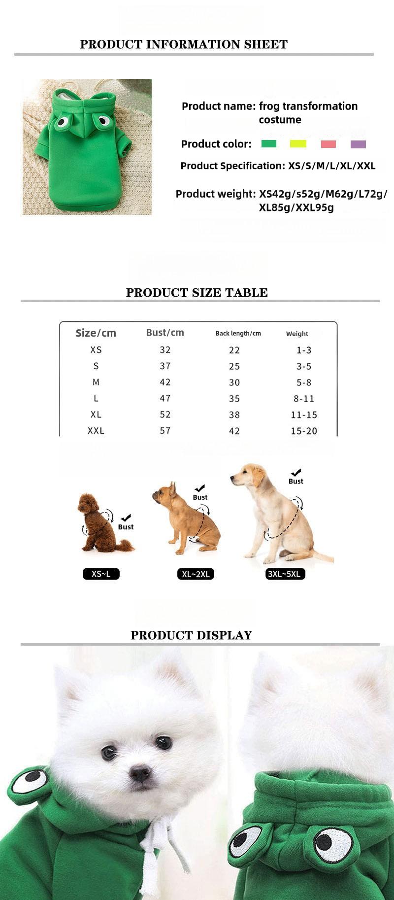 Product Introduction of Puppy Cat Pet Hooded Cotton Jacket Autumn and Winter Fleece Warm Frog Sweater Pet Clothes Dog Clothing 2