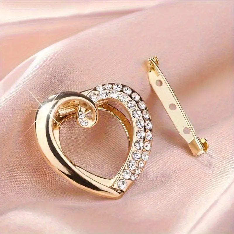 Fashion Alloy Heart Scarf Clip Brooch Women's Elegant Minimalist Jewelry Rhinestone Decoration