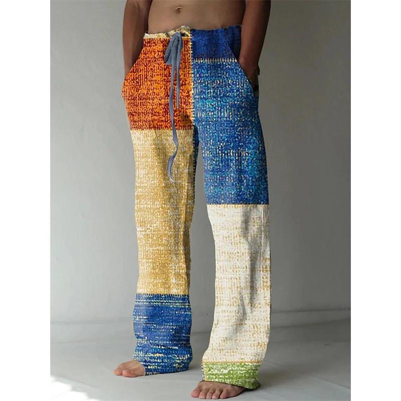 Vintage Loose Patchwork Print Men's Pants Summer Thin Casual Men's Pants Travel Vacation Casual Pants Men's Clothing Sweatpants 8