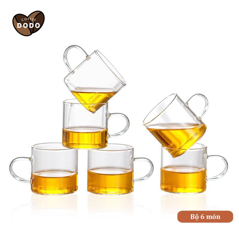 Bộ ly thủy tinh cà phê chịu nhiệt 100ml Bộ cốc trà thuỷ tinh có quai Bộ chén uống trà nhỏ Bộ ấm pha trà thuỷ tinh DODO