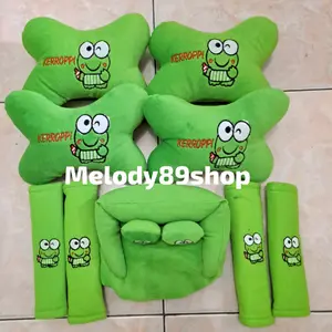 Bantal Mobil Set 9in1 Keroppi - Bantal Mobil Sandaran Kepala Set 9Pcs Keropi - Bantal Jok Mobil Keroppi - Aksesories Bantal Jok Mobil Set 9Pcs Keroppi