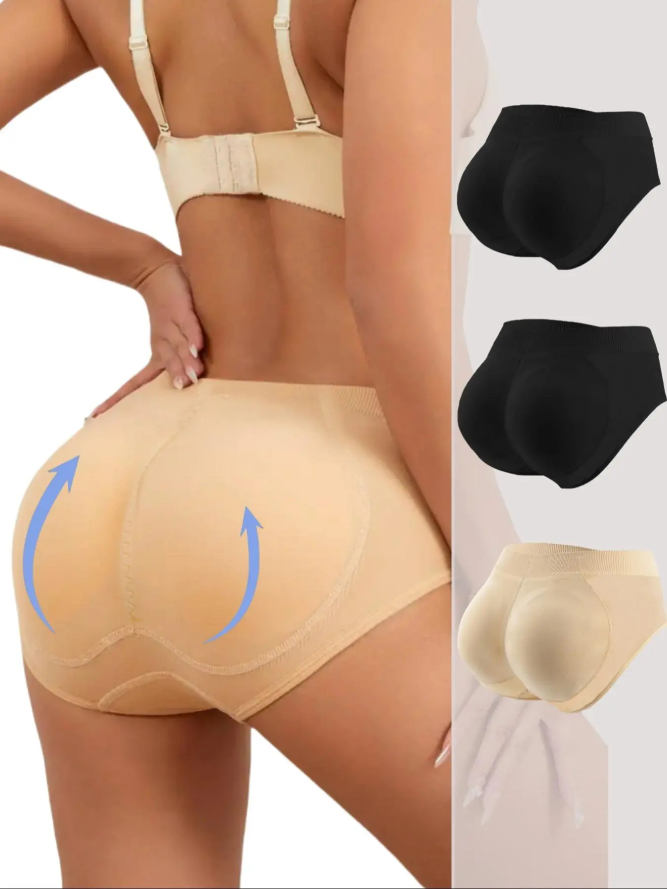 Women's Solid Color Shapewear Knicker with Removable Pads, Comfy Seamless Hip Lifter Shapewear Panties, Shaper Bottoms for Daily Wear