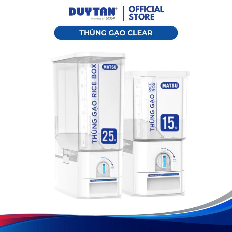 【NDT x Hoàng Vinh VN Thùng đựng gạo Clear trong, 15 - 25kg, thương hiệu Matsu Nhựa Duy Tân, thùng đựng thông minh, tiện lợi, chống ẩm mốc, mối nhọt