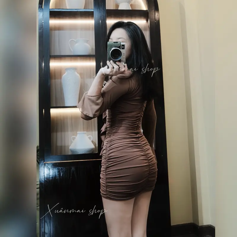 Đầm HOA TRƯỚC TUA RUA tay loe lưới nhúm hông ngắn XuânMaishop 3