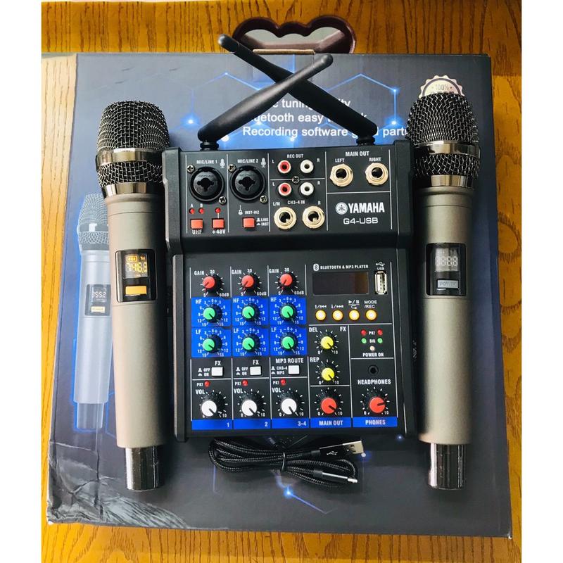 ( HÀNG CÓ SẴN ) Trọn Bộ Thu Âm Mixer G4 Bluetooth, Mixer G4 + Micro Không Dây Hát Karaoke-Livestream Rất Hay, Bộ Mixer G4 Bộ Mixer G4 Usb Kèm Cặp Micro Không Dây Độ Nhạy Tốt, Chất Âm Hay