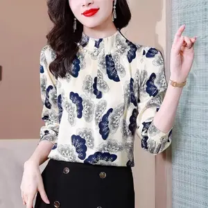 Tendblank kemeja cetak temperamen gaya baru wanita atasan elegan