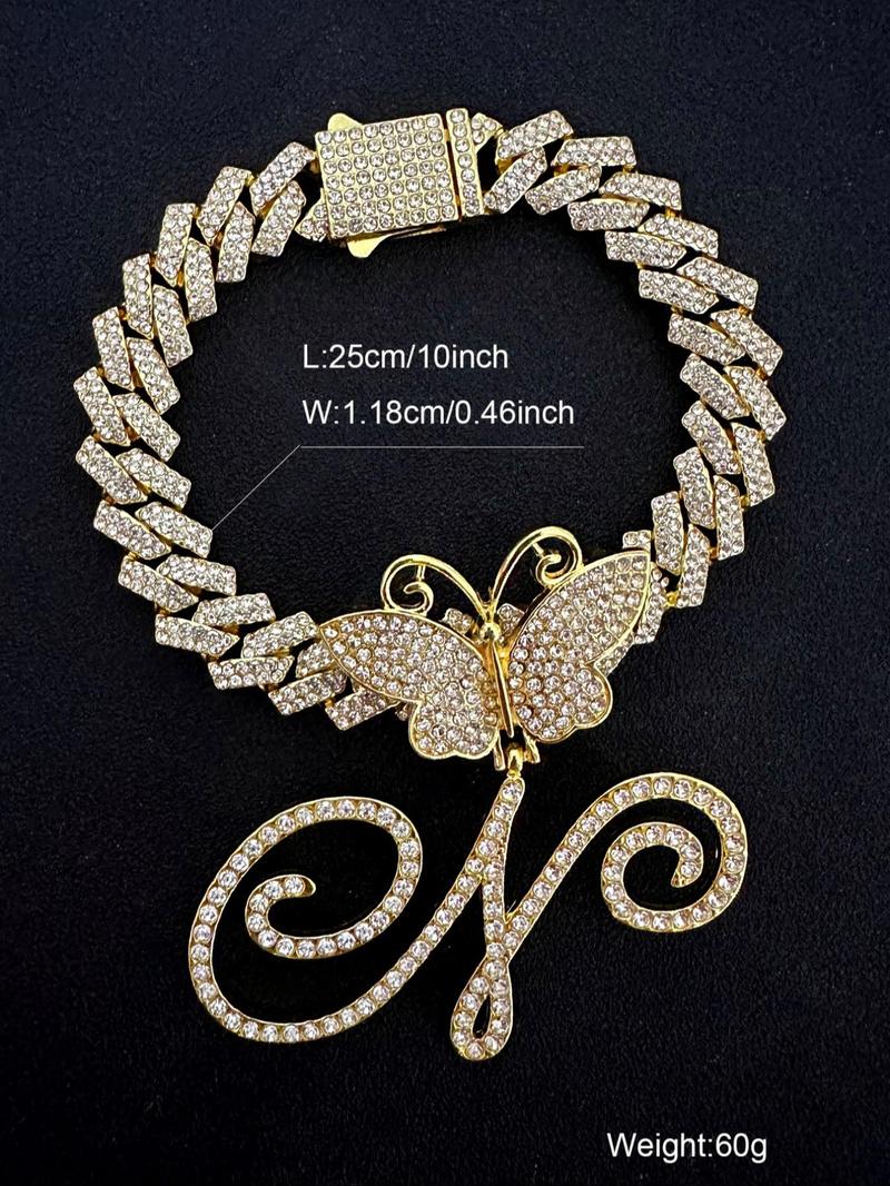 Product Introduction of Fashionable Rhinestone Decorated Anklet, Butterfly & Letter Design Cuban Link Chain Anklet, Fashion Foot Jewelry for Party, Daily Clothing Decor, Trendy All-match & Exquisite Jewelry for Birthday Gift 1
