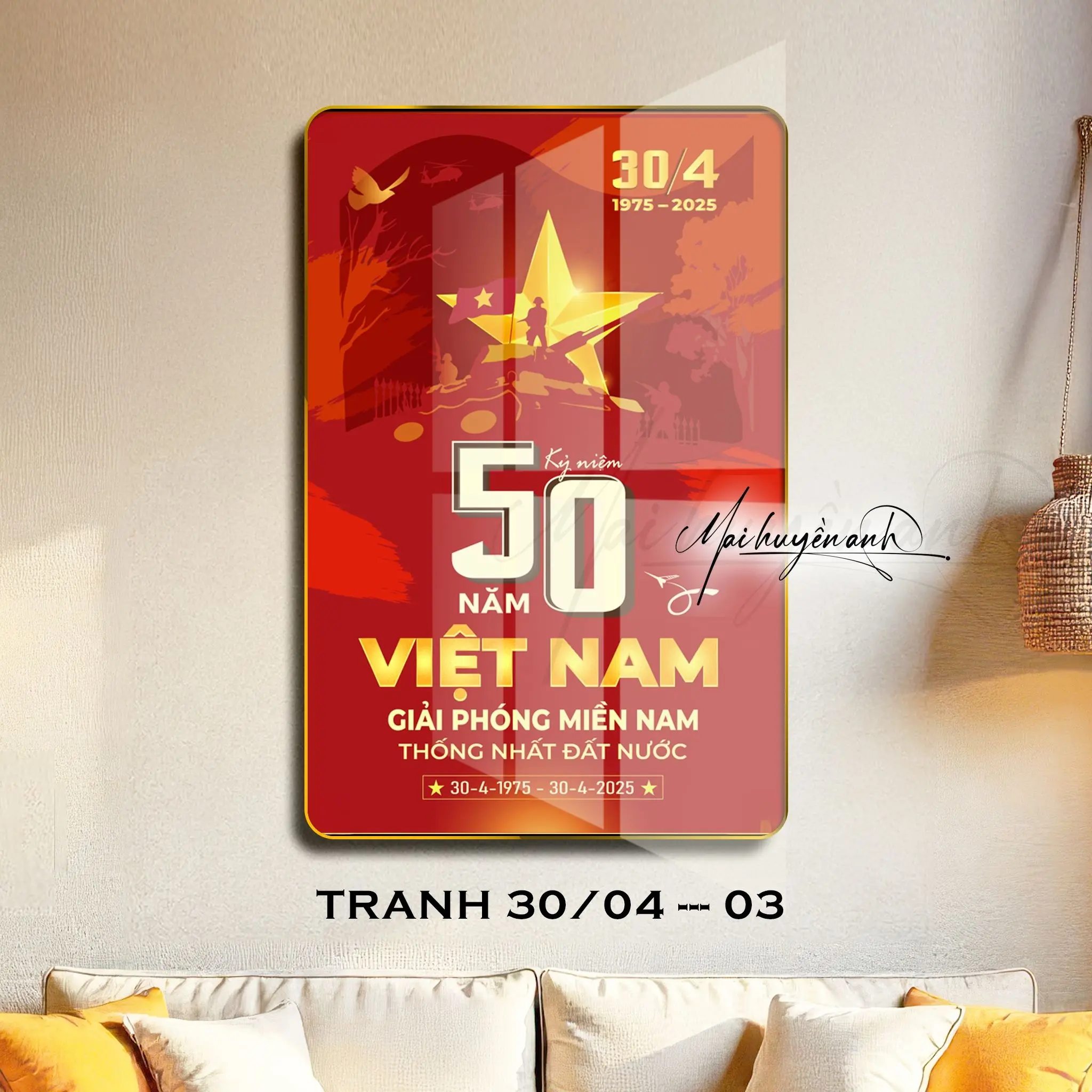 BTS TRANH KỶ NIỆM 50 NĂM - Mai Huyền Anh - Tranh tráng gương - Quà tặng Doanh Nghiệp, Đôi Tác, Cha Mẹ,... Tráng gương sáng bóng - Độ Phân Giải 4K Full HD - Decor Trang Trí Nhà Phòng Khách