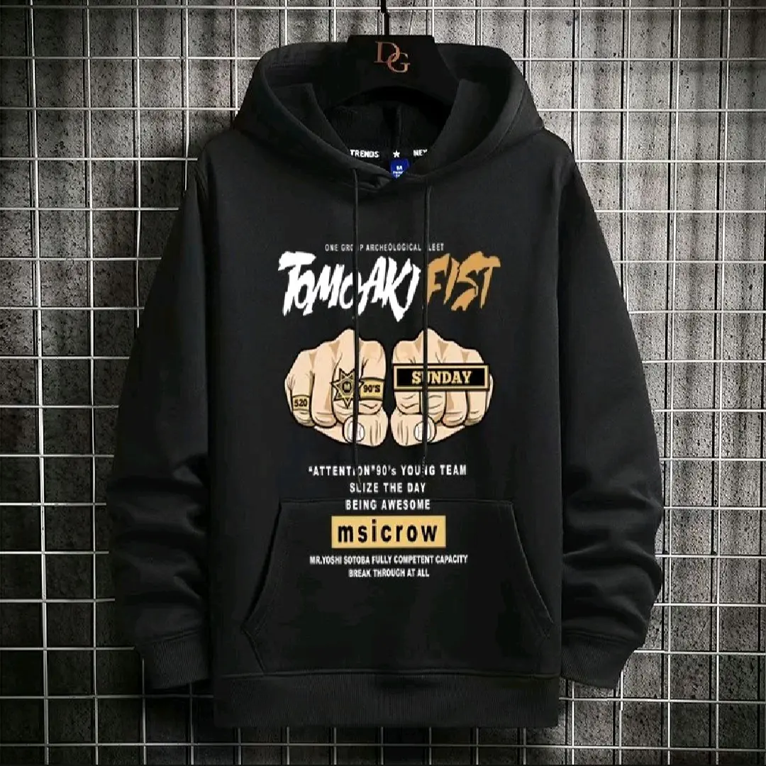 áo hoodie  nỉ nam nữ  giày dặn.. túi mũ  . in hình quả đấm Menswear Dài Tay Shirt