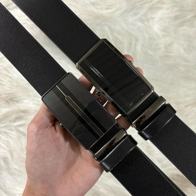 Thắt lưng da bò nguyên miếng khóa lăn mặt đen bóng KL Nam