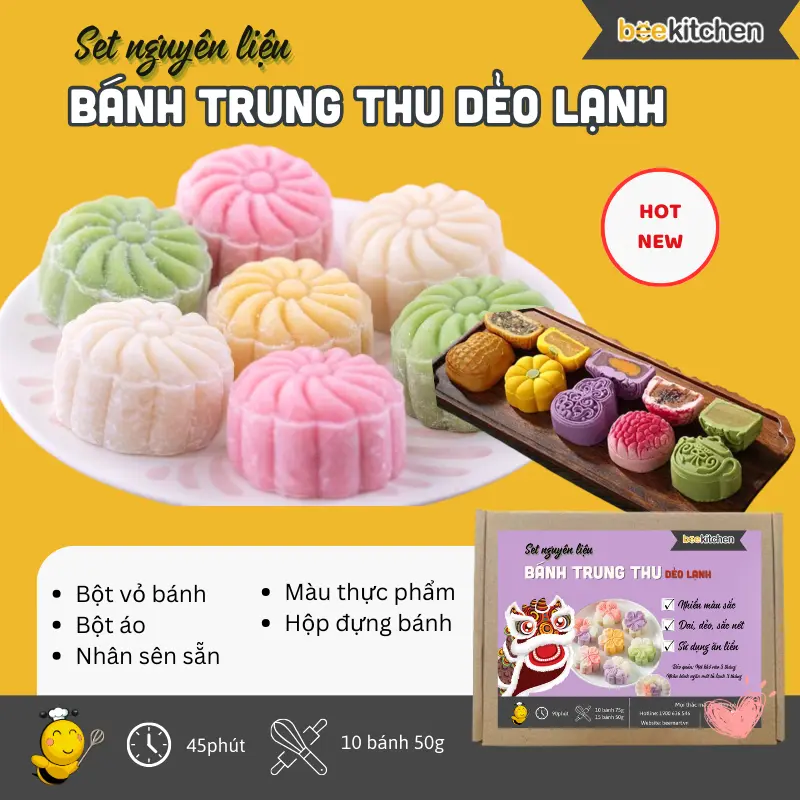 Set tự làm bánh trung thu dẻo lạnh - Thành phẩm 10 bánh 50g dẻo thơm, dễ làm, không cần lò ( Cake Food )