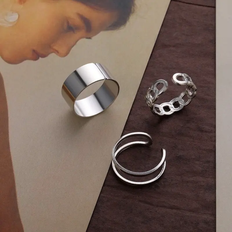 Nhẫn Hở, Phong Cách Hàn Quốc, Bộ 3 Món, Dành Cho Nam Và Nữ, Thời Trang Và Dễ Phối Đồ Phụ Kiện Mới 3