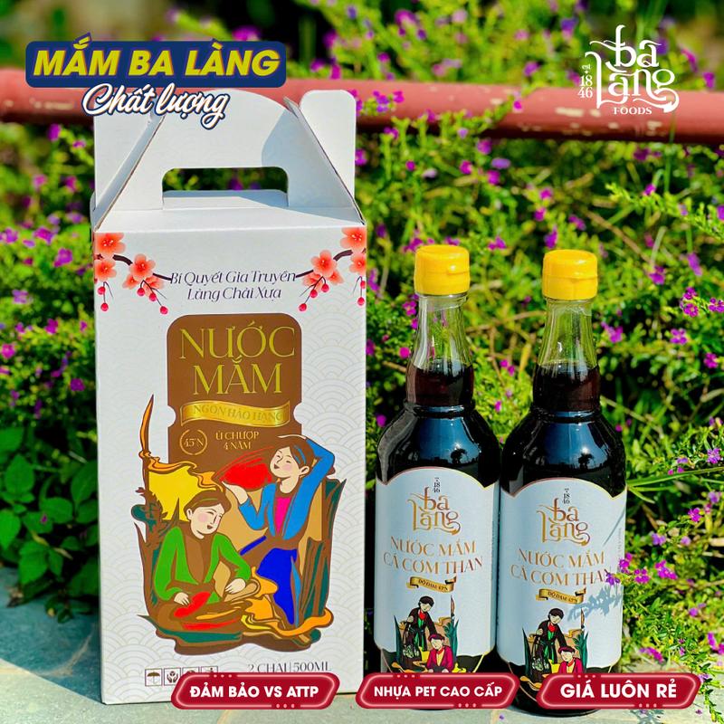 Combo 2 Chai 500ml Nước Mắm Cá Cơm Than 45N Đặc Biệt (Loại Chấm) - Đặc Sản truyền thống Ba Làng Foods