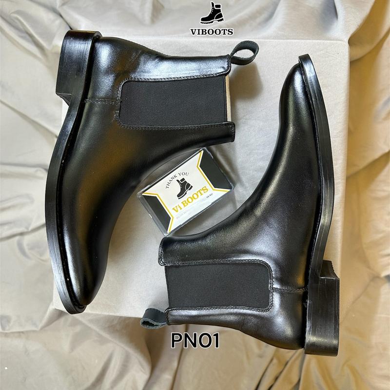 Giày Chelsea Boot Đế Gót Gỗ Da Bò Nappa Nguyên Tấm Cổ Cao, Giày Chelsea Boots Nam Da Thật Cao Cổ Đế Phíp Khâu Chắc Chắn Tăng Chiều Cao