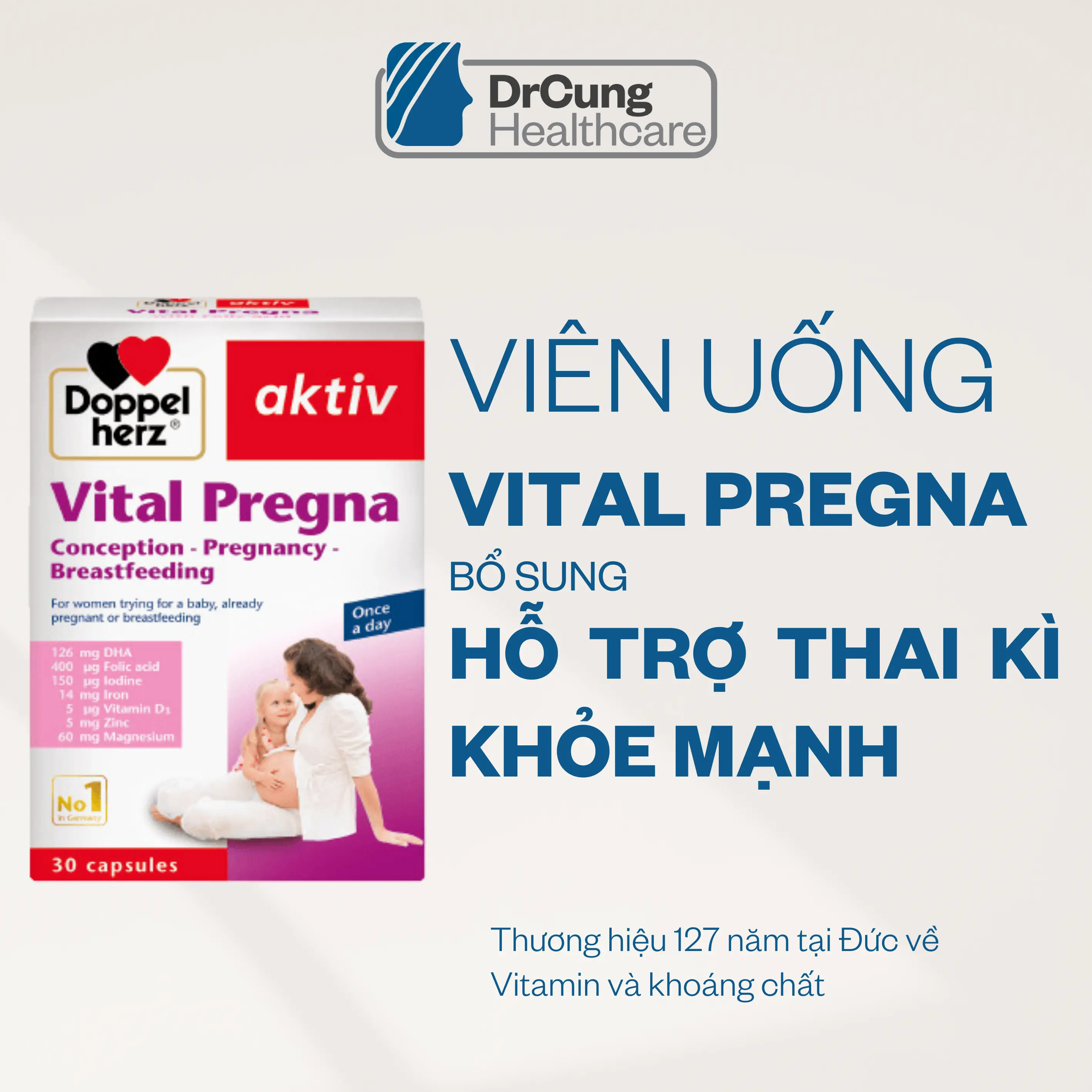 ID1 Doppel Herz VITAL PREGNA hộp 30 viên Vitamin tổng hợp dành cho mẹ bầu Nhập khẩu chính hãng
