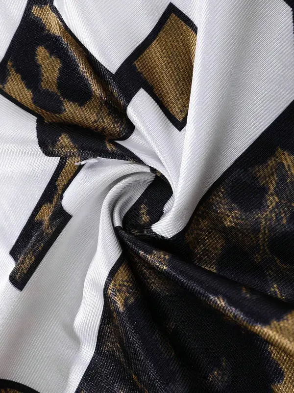 Men's Letter & Leopard Print V Neck Short Sleeve Graphic Tee, Regular Fit Casual Fashion T-shirt for Daily Wear, Men's Top for All Seasons, Tropical 2