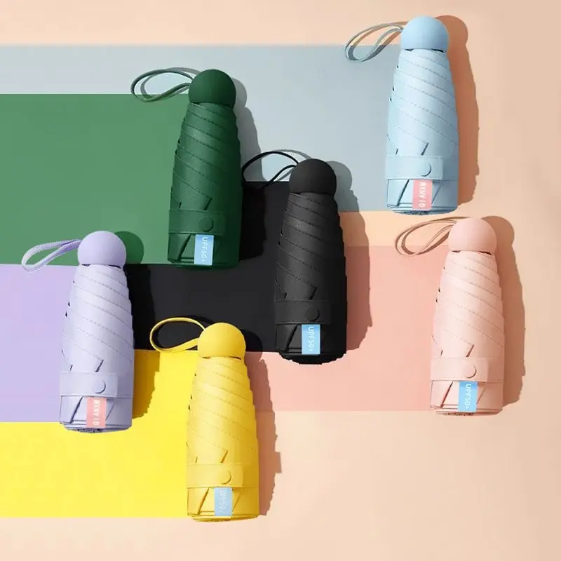 Ô Gấp Mini, Cầm Tay, Vinyl Chống Gió, Chống Nắng, Thích Hợp Cho Ngày Nắng Và Mưa, Chống Tia UV