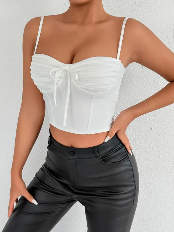 Women's Solid Color  Crop Cami Top, Casual Fashion Sleeveless Top for Daily Outdoor Wear, Ladies Clothes for Summer 2