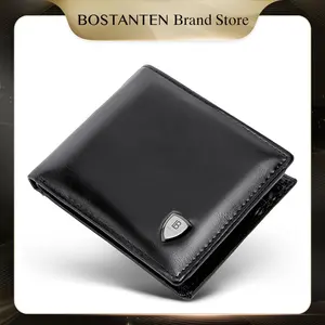 BOSTANTEN Dompet Pria Koin Ritsleting Kulit PU Tiga Kali Lipat Hitam/Coklat/Kopi
