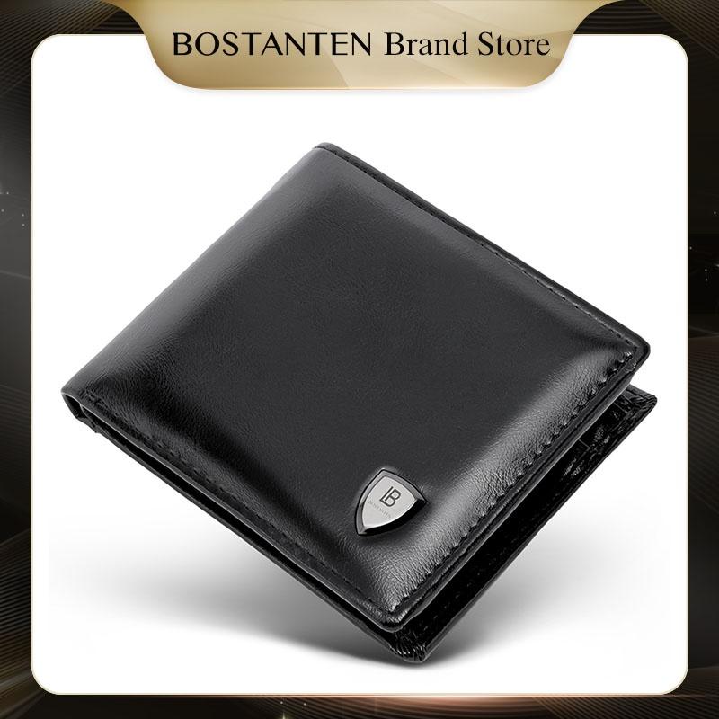 BOSTANTEN Dompet Pria Koin Ritsleting Kulit PU Tiga Kali Lipat Hitam/Coklat/Kopi 0