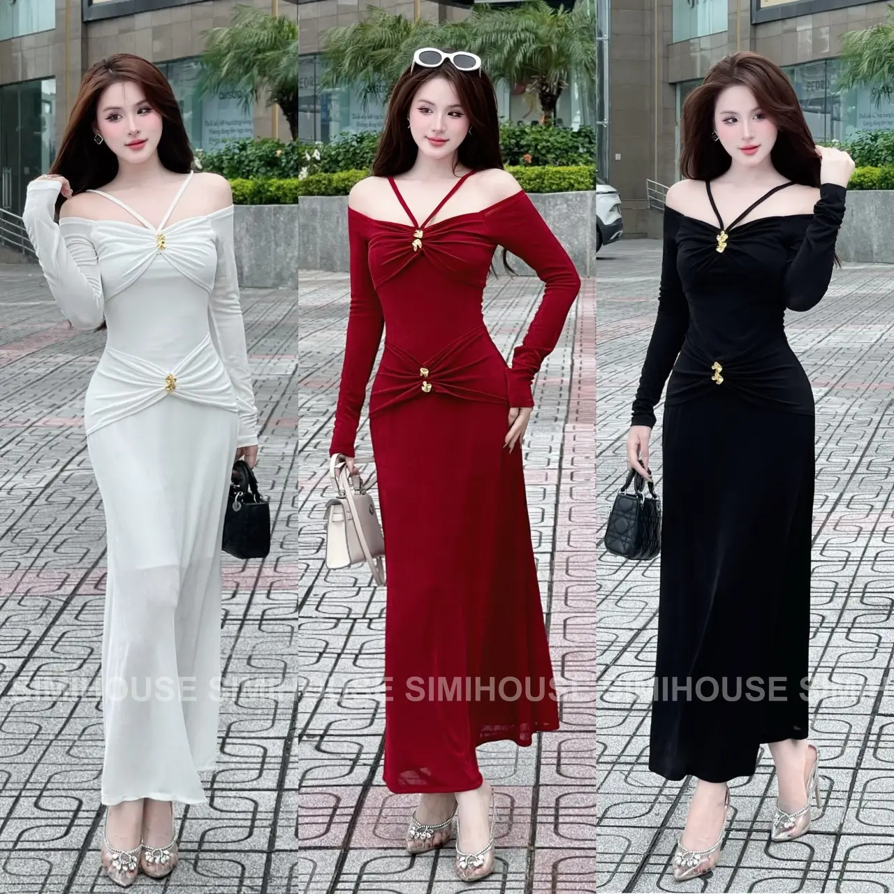 VÁY BODY NHŨ TRỄ VAI CAO CẤP / Đầm body thiết kế  đi tiệc sang trọng nhũ hàn trễ vai  Voi Dress Women